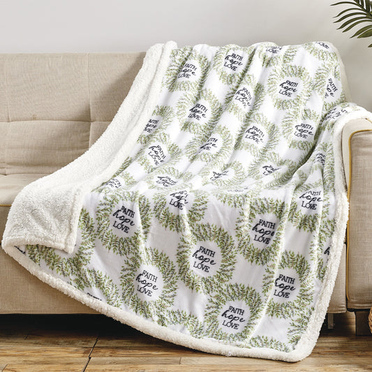 Ultra Soft Plush Faith Hope & Love Sherpa Throw Blanket 50" x 70" – Lightweight, Cozy, All-Season Blanket – Cancer Awareness Inspired, Machine Washable