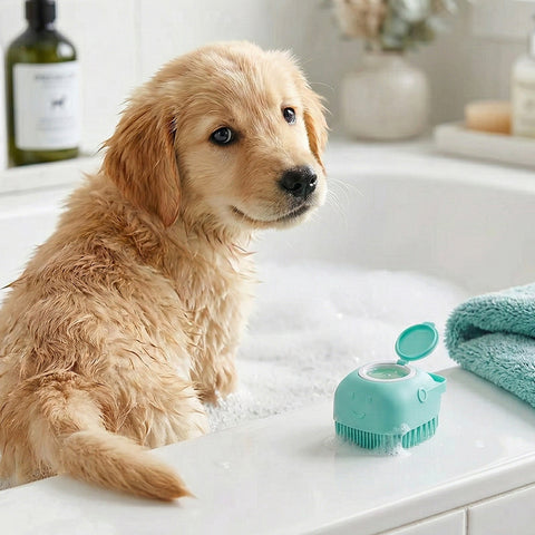 Pet Bath Brush with Shampoo Dispenser – Soft Silicone Dog & Cat Scrubber for Grooming, Washing & Gentle Massage (1 Pack or 2-Pack)