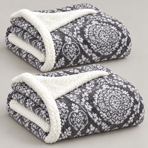2-Pack Ultra-Soft Microplush Printed Sherpa Throw Blankets – 50" x 60"  Lightweight Warm Fleece Blankets for Couch, Sofa & Bed | 100% Polyester | Machine Washable