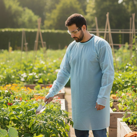 10-Pack Disposable Protective Garden Gowns – Water-Resistant PE with Waist Tie & Thumb Loops (One Size)