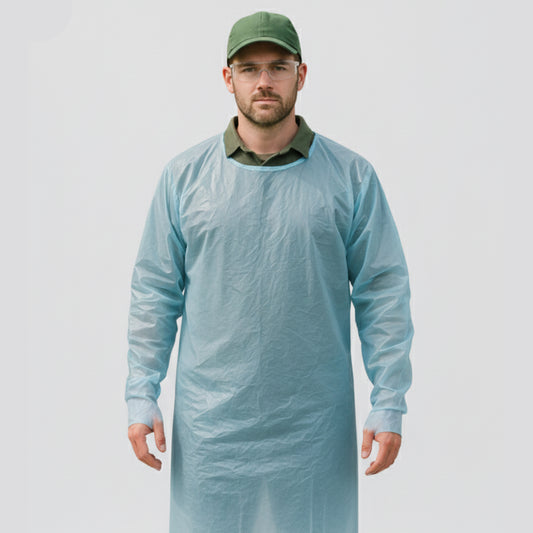 10-Pack Disposable Protective Garden Gowns – Water-Resistant PE with Waist Tie & Thumb Loops (One Size)
