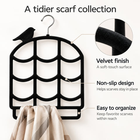 Velvet Scarf Hanger – Nonslip Closet Organizer, Black or Hot Pink