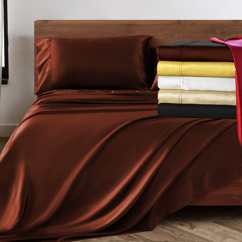 8-Piece: Silky Soft Satin Sheet Sets -Wrinkle, Fade, Stain Resistant - Deep Pockets