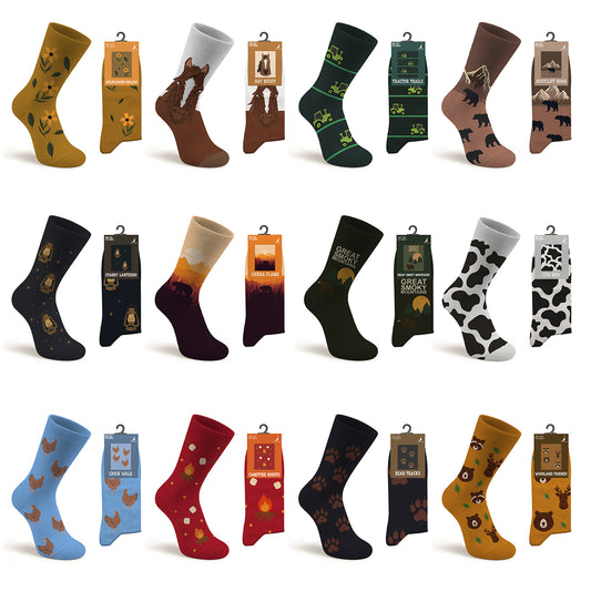 Unisex Cotton Wilderness & Farm Theme Socks – Comfortable Breathable Everyday Dress Socks