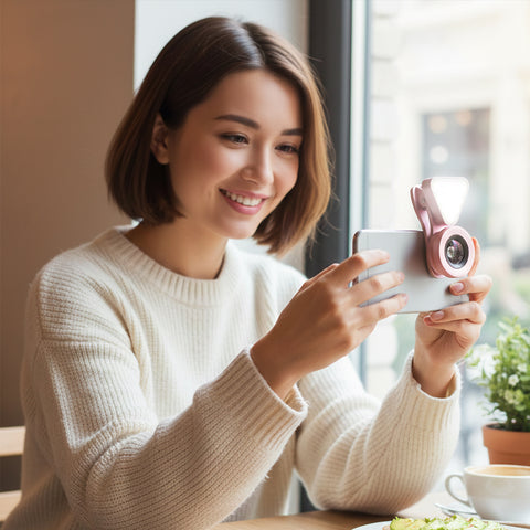 3-in-1 Phone Camera Lens Kit with 10 LED Selfie Light – Clip-On Wide Angle (0.4X–0.6X) + 15X Macro Lens Universal Clip-On Smartphone Lens Set