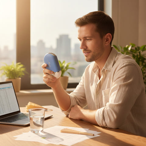 Mini Handheld Portable USB Air Conditioning Fan & Eyelash Blower Dryer – Rechargeable 400mAh Personal Cooling Fan with Sponge Filter, Neck Strap, Desk/Handheld Use, Summer Travel Fan (Blue/Pink/Black)