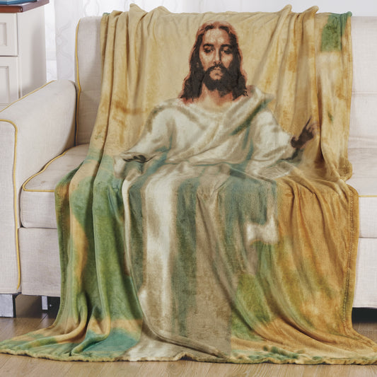 Jesus Fleece Throw Blanket – Super Soft and Lightweight Faith-Inspired Blanket – Cozy Christian Throw for Bed, Couch, or Prayer Room (50" x 70")