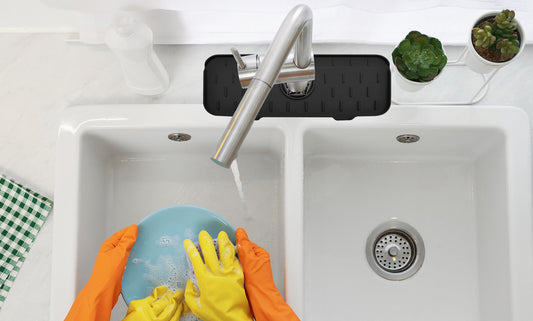 Silicone Kitchen Sink Faucet Splash Guard Guard & Drip Catcher Tray Dish Sponge Holder Kitchen Sink Accessories Protector Home Organization