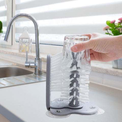 2-Pack: Water Bottle Cleaning Brush with Suction Base Glass Beer Cup, Long Leg Cup, Wine Glass Bar Kitchen Tools