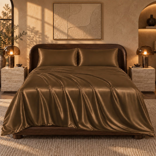 4-Piece Silky-Soft 100% Polyester Satin Sheet Set With 14" Deep Pocket | 90 GSM