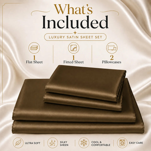 Silky-Soft Satin Sheet Set – 4-Piece 100% Polyester Satin Bedding with 14" Deep Pocket | 90 GSM