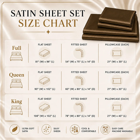 Silky-Soft Satin Sheet Set – 4-Piece 100% Polyester Satin Bedding with 14" Deep Pocket | 90 GSM