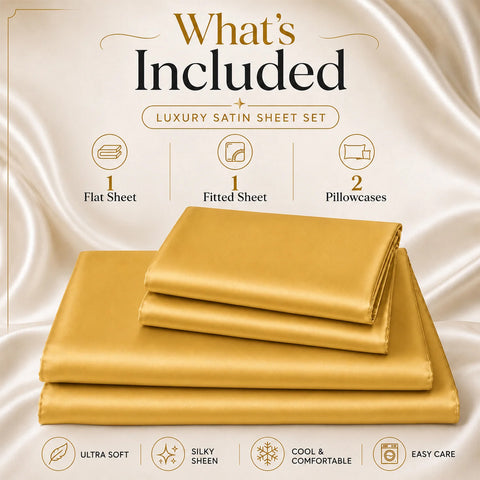 Silky-Soft Satin Sheet Set – 4-Piece 100% Polyester Satin Bedding with 14" Deep Pocket | 90 GSM