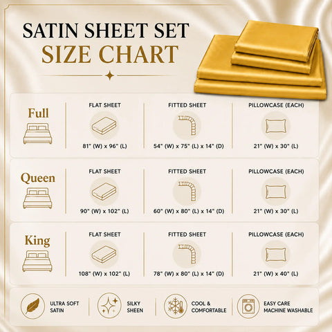 Silky-Soft Satin Sheet Set – 4-Piece 100% Polyester Satin Bedding with 14" Deep Pocket | 90 GSM