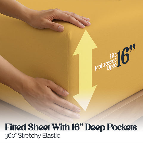 4-Piece Deep Pocket Soft Bamboo-Blend Luxury Sheet Set  Buttery-Soft Microfiber & Bamboo Bedding | Fits Mattresses up to 14" Deep