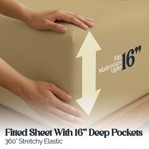 4-Piece Deep Pocket Soft Bamboo-Blend Luxury Sheet Set  Buttery-Soft Microfiber & Bamboo Bedding | Fits Mattresses up to 14" Deep