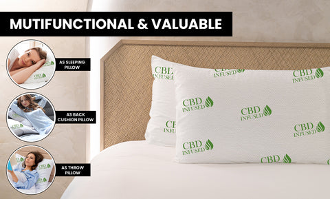 2-Pack: CBD Infused Medium Support Memory Foam Pillows Designed for Back and Side Sleepers