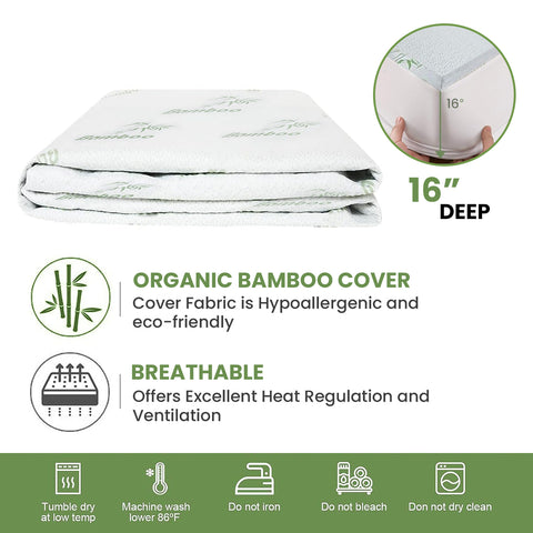 Waterproof  Ultra Soft Breathable  Bamboo  and Terry Cloth Fitted Bed Mattress Cover Leak Protector (80" x 60")