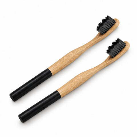 Bamboo Toothbrushes, 2-Pack – Charcoal-Infused Nylon Bristles