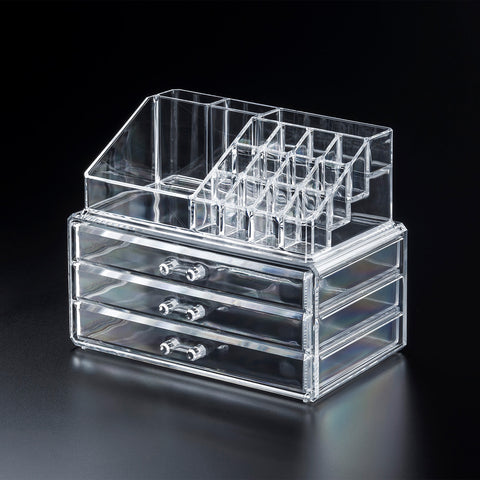 Clear Acrylic Makeup and Jewelry Organizer – 3 Drawers with Removable Liners