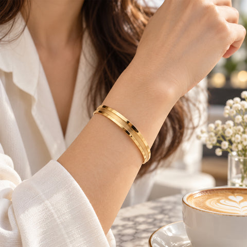 Hair Tie Holder Bracelets, 4-Pack – Stainless Steel Bangles, Black or Gold