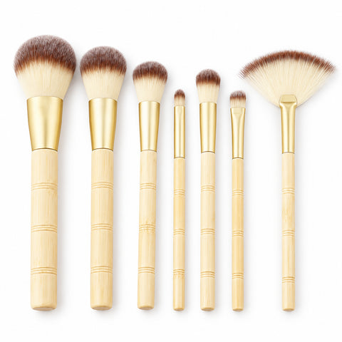 7-Piece Bamboo Makeup Brush Set – Synthetic Face and Eye Brushes