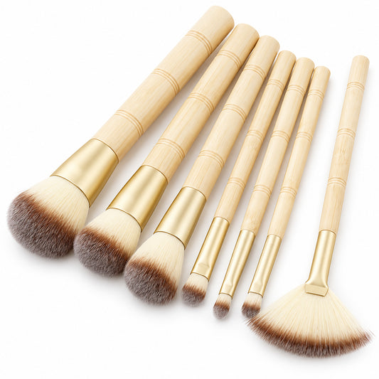 7-Piece Bamboo Makeup Brush Set – Synthetic Face and Eye Brushes