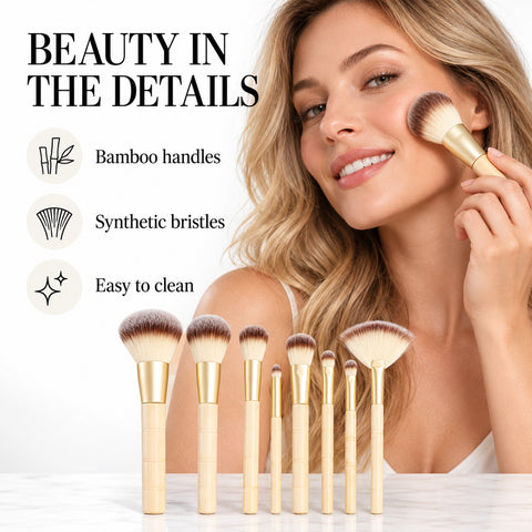 7-Piece Bamboo Makeup Brush Set – Synthetic Face and Eye Brushes