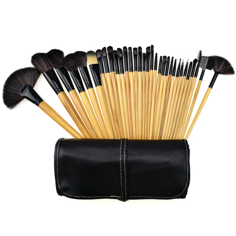 32-Piece Makeup Brush Set with Case – Synthetic Face and Eye Brushes, Natural Handles
