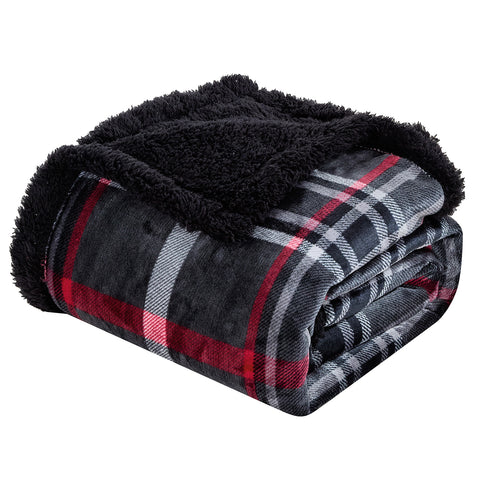 Midnight Plaid Sherpa Throw Blanket – 50 x 60 Inches | Soft Plush Fleece & Sherpa | Warm, Lightweight, Machine Washable