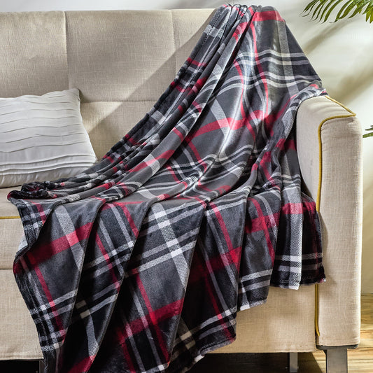 Home Décor Midnight Plaid Throw Blanket – 50 x 60 Inches | Soft Plush Fleece | Warm, Lightweight & Machine Washable