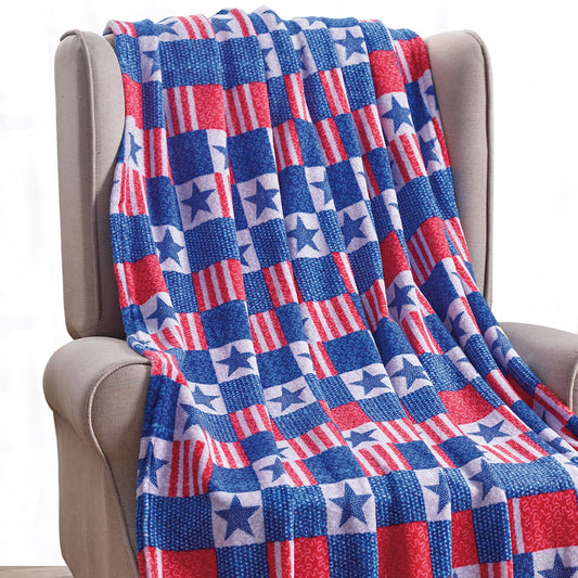 Ultra Soft Patriotic Patchwork Micro Plush Throw Blanket – 50" x 60" Cozy Lightweight Fleece Blanket for Couch, Bed & Travel – Warm, Durable, Machine Washable Americana Gift