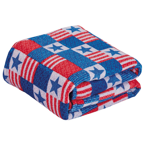 Ultra Soft Patriotic Patchwork Micro Plush Throw Blanket – 50" x 60" Cozy Lightweight Fleece Blanket for Couch, Bed & Travel – Warm, Durable, Machine Washable Americana Gift