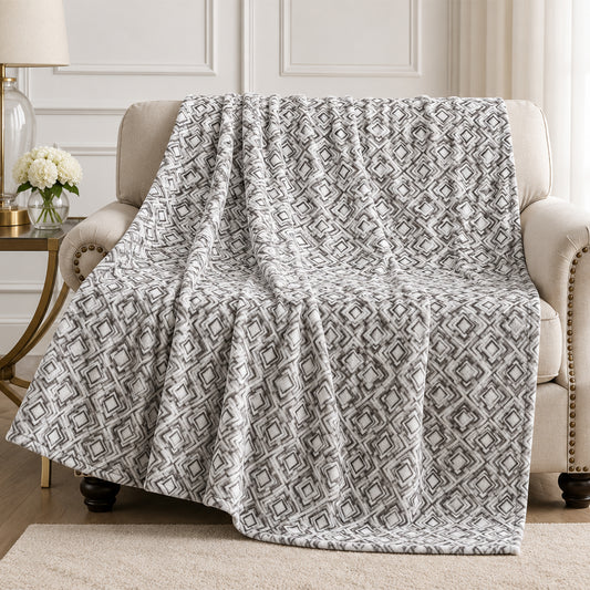 Gray Geometric Microplush Throw Blanket  Ultra-Soft Plush Fleece All-Season Decorative Throw | 50" x 60"