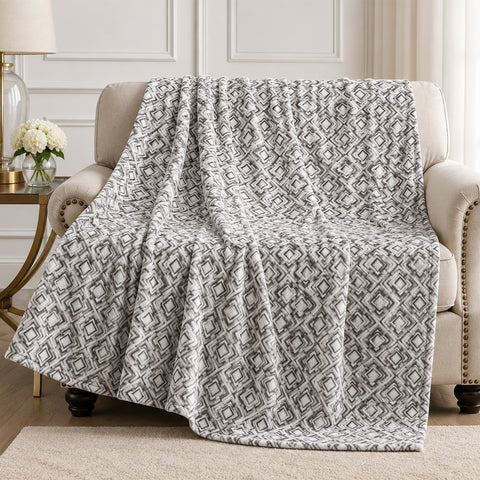 Gray Geometric Microplush Throw Blanket  Ultra-Soft Plush Fleece All-Season Decorative Throw | 50" x 60"