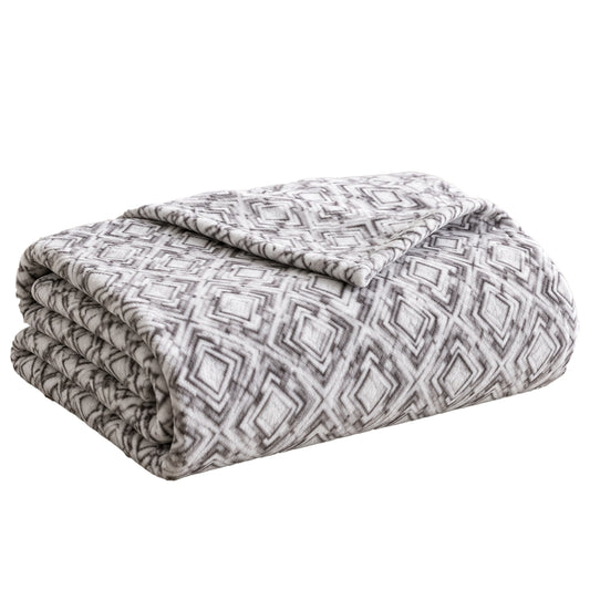 Gray Geometric Microplush Throw Blanket  Ultra-Soft Plush Fleece All-Season Decorative Throw | 50" x 60"
