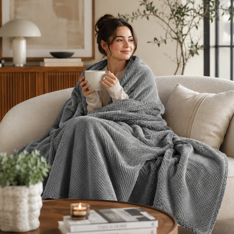 Micro Plush Popcorn Textured Blanket – Twin Size 66" x 86" Soft Lightweight Polyester Bed Blanket