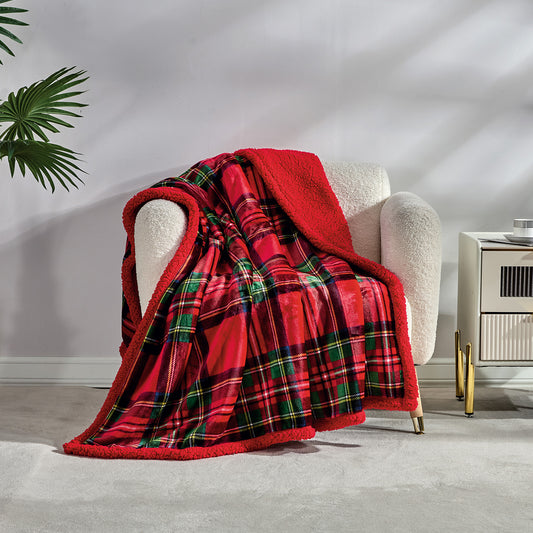 Classic Red Plaid Throw Blanket 50" x 60" Lightweight Soft Polyester Decorative Throw
