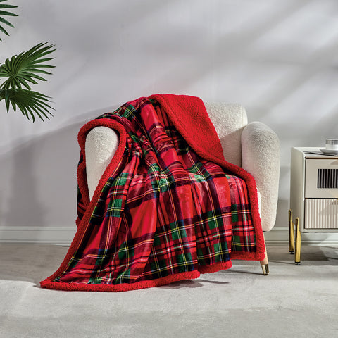 Classic Red Plaid Throw Blanket 50" x 60" Lightweight Soft Polyester Decorative Throw