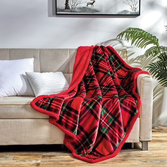 Classic Red Plaid Throw Blanket 50" x 60" Lightweight Soft Polyester Decorative Throw