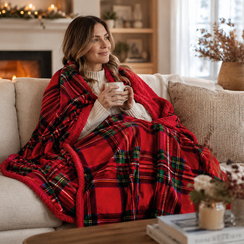 Classic Red Plaid Throw Blanket 50" x 60" Lightweight Soft Polyester Decorative Throw