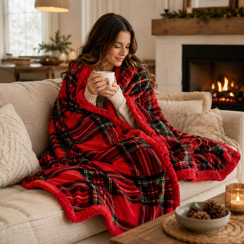 Classic Red Plaid Throw Blanket 50" x 60" Lightweight Soft Polyester Decorative Throw