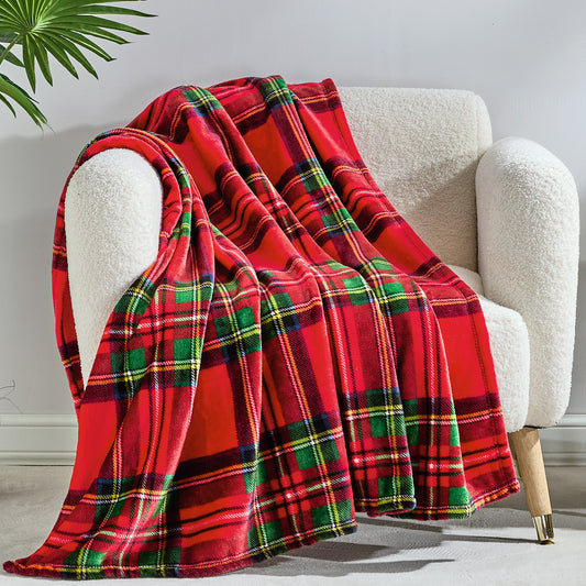 Classic Red Plaid Lightweight Throw Blanket 50" x 60" Soft Plush Polyester Decorative Throw Blanket