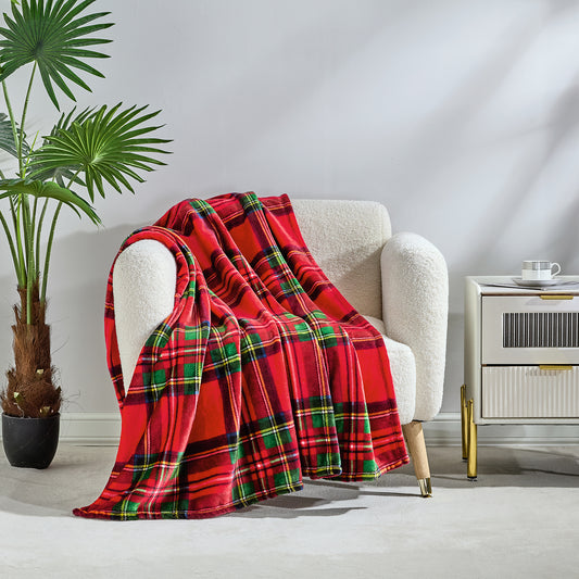 Classic Red Plaid Lightweight Throw Blanket 50" x 60" Soft Plush Polyester Decorative Throw Blanket