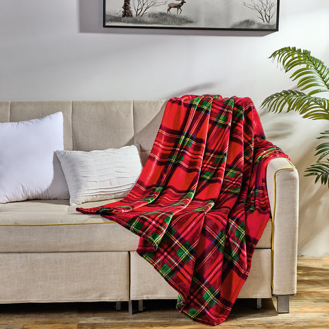 Classic Red Plaid Lightweight Throw Blanket 50" x 60" Soft Plush Polyester Decorative Throw Blanket