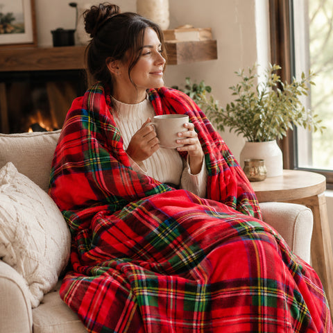 Classic Red Plaid Lightweight Throw Blanket 50" x 60" Soft Plush Polyester Decorative Throw Blanket