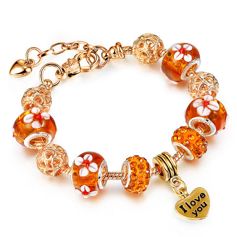 Gold Plated Charm Bracelet for Women – Heart, Smile & Rhinestone Beaded Bracelet with Secure Hook Closure (Multiple Designs)