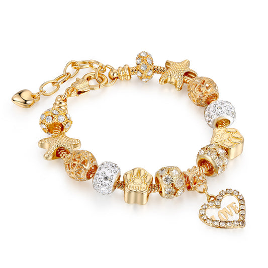 Gold Plated Charm Bracelet for Women – Heart, Smile & Rhinestone Beaded Bracelet with Secure Hook Closure (Multiple Designs)