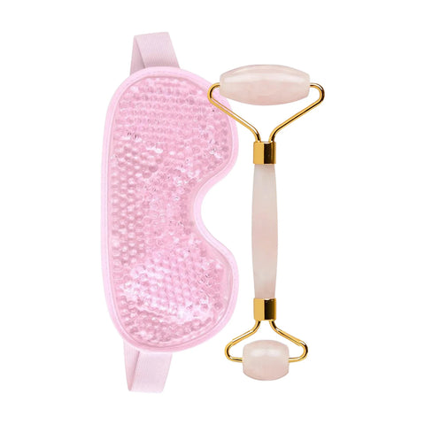 2-Piece: Cooling Beads Eye Mask & Rose Quartz Facial Roller Skincare Set