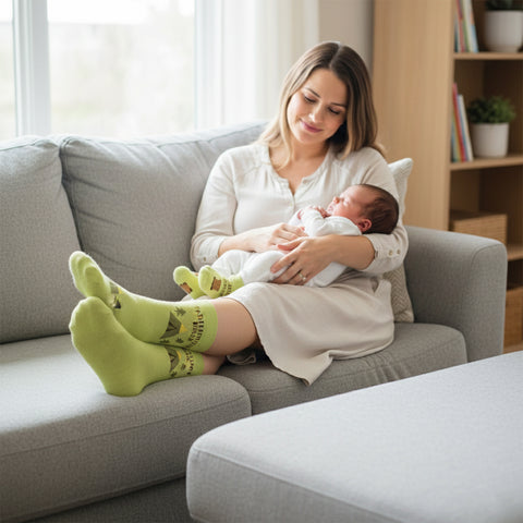 Mommy and Baby Matching Socks Set (0–6 Months) – Non Slip Baby Socks with Grips & Adult Non Skid Socks for Mom – Newborn Gift Set for Baby Shower